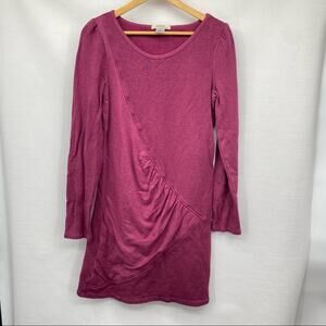 Prairie Underground Maroon Ruched Long Sleeve Midi Dress S